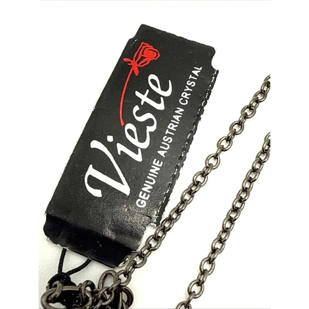 New VIESTE Pink Austrian Crystal Dangle Pendant Necklace Genuine Gems 16-18